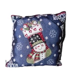 Charming Snowman Pillow with Blue Background